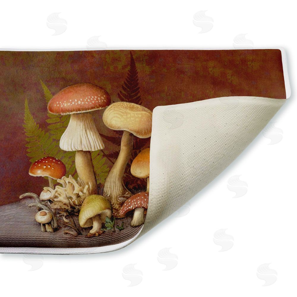 Tim Coffey Mushrooms & Ferns on Brown Plush Bathroom Floor Mat