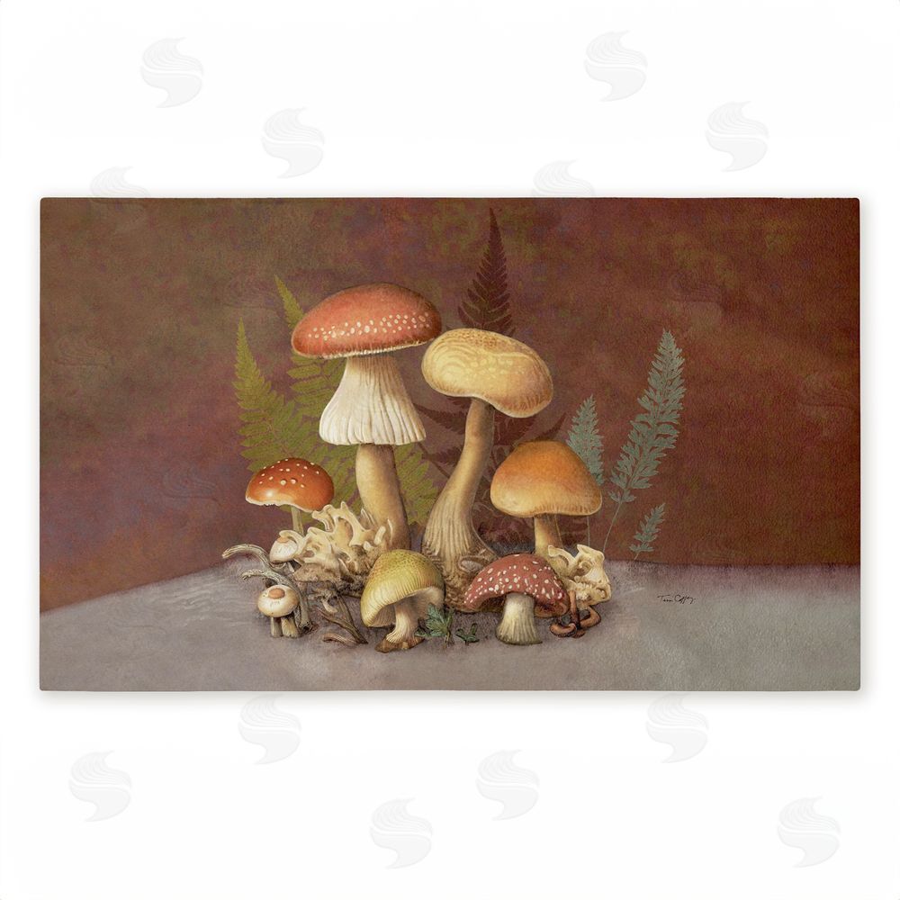 Tim Coffey Mushrooms & Ferns on Brown Unwoven Outdoor Door Mat