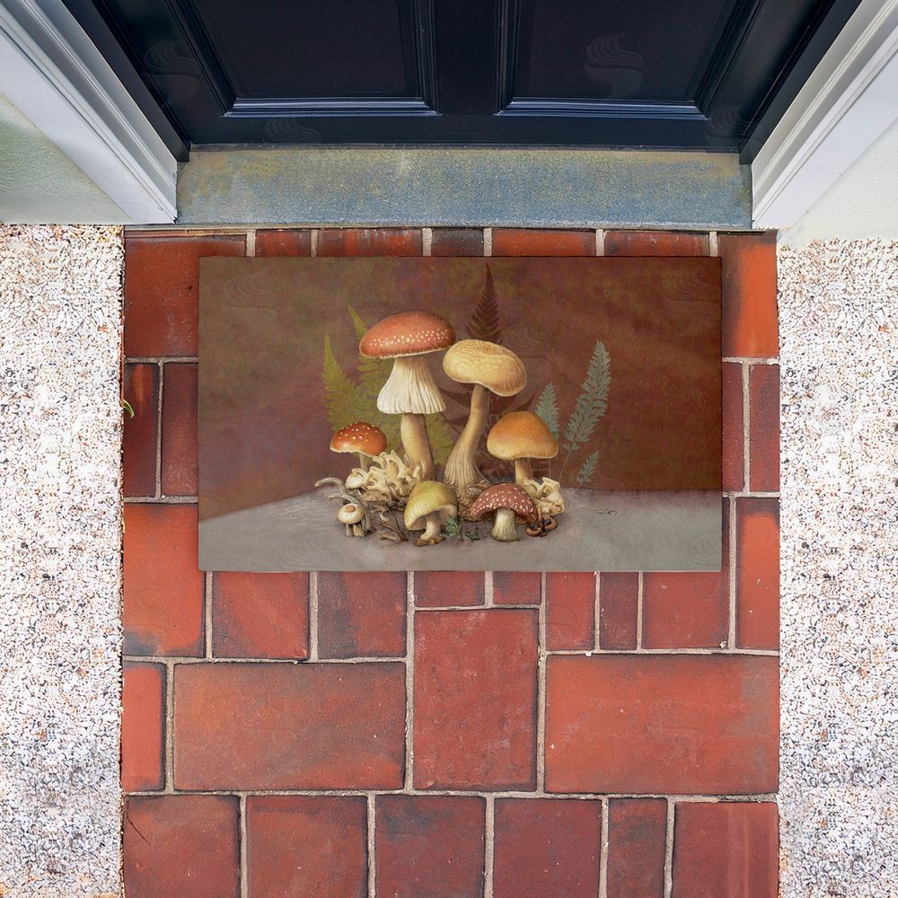 Tim Coffey Mushrooms & Ferns on Brown Unwoven Outdoor Door Mat