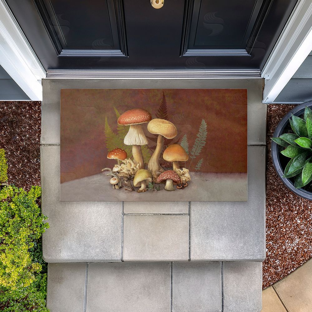 Tim Coffey Mushrooms & Ferns on Brown Unwoven Outdoor Door Mat