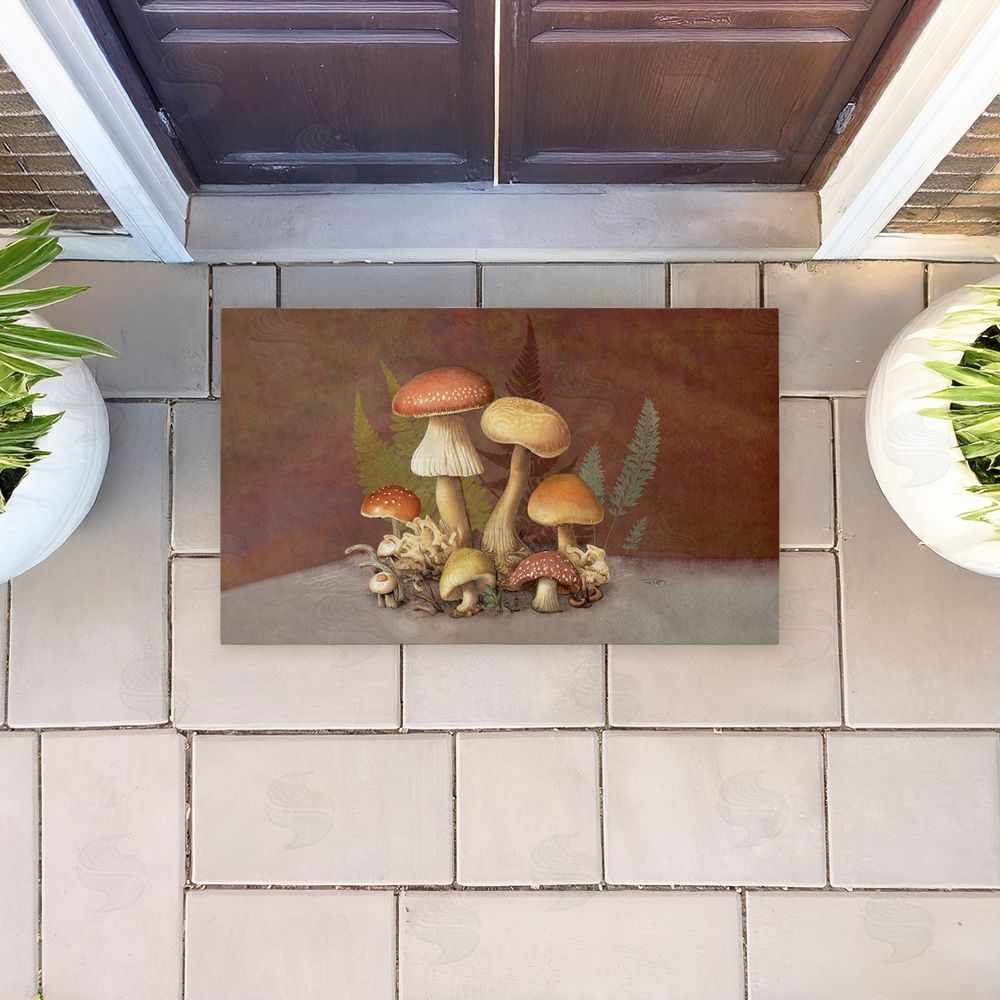 Tim Coffey Mushrooms & Ferns on Brown Unwoven Outdoor Door Mat
