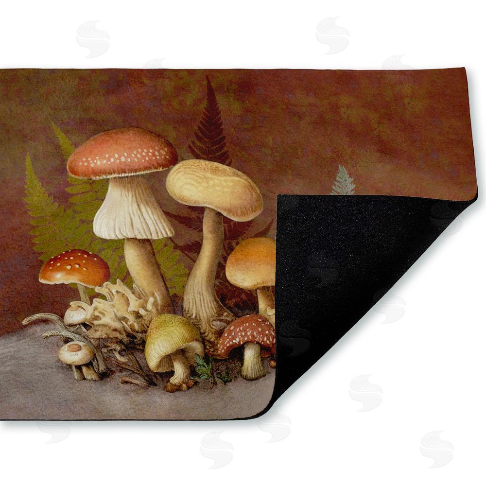 Tim Coffey Mushrooms & Ferns on Brown Unwoven Outdoor Door Mat
