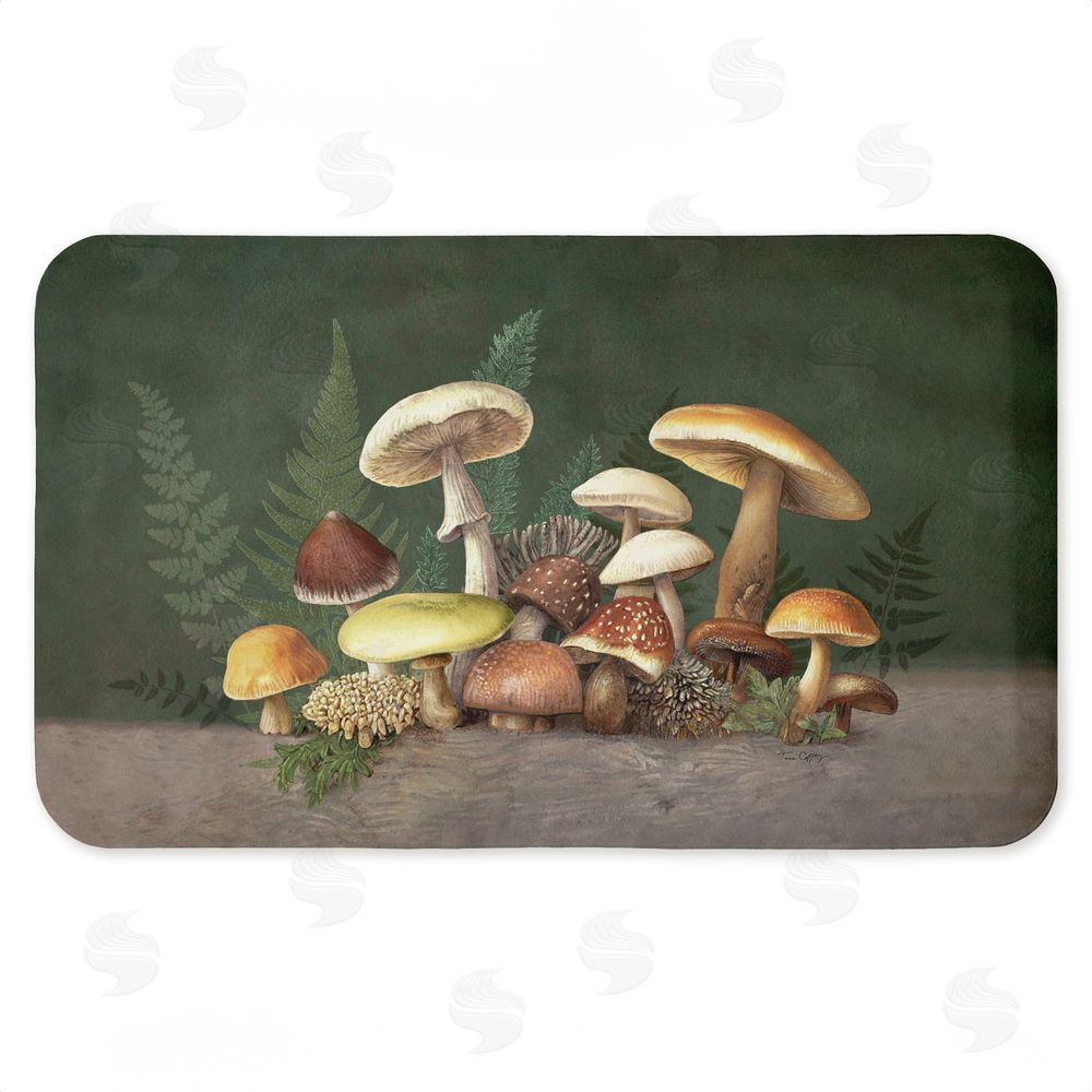 Tim Coffey Mushrooms & Ferns on Green Kitchen Floor Mat