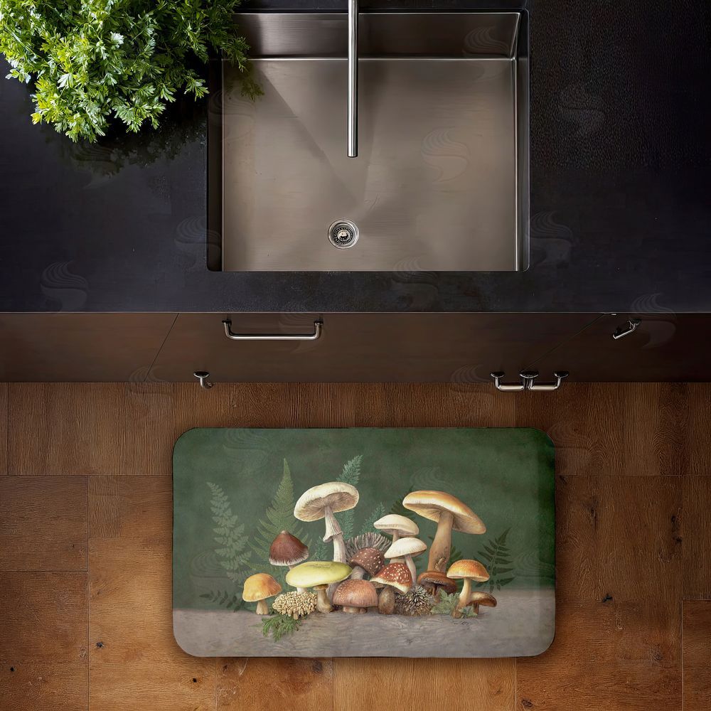 Tim Coffey Mushrooms & Ferns on Green Kitchen Floor Mat