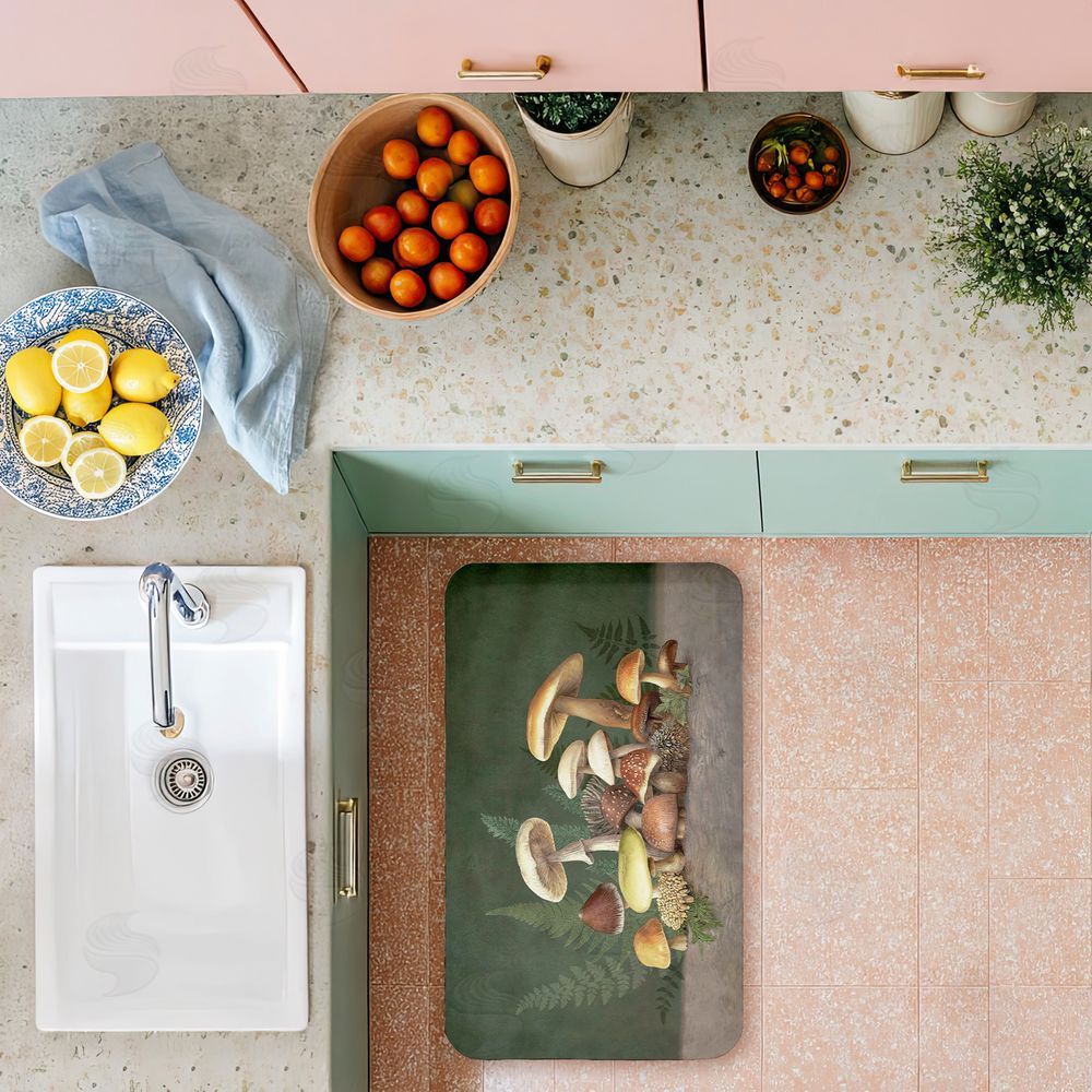 Tim Coffey Mushrooms & Ferns on Green Kitchen Floor Mat