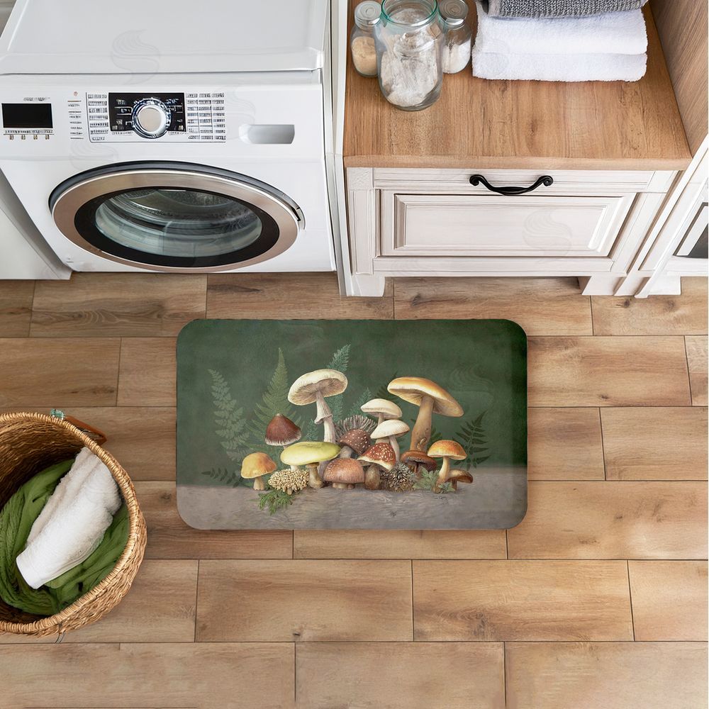 Tim Coffey Mushrooms & Ferns on Green Kitchen Floor Mat