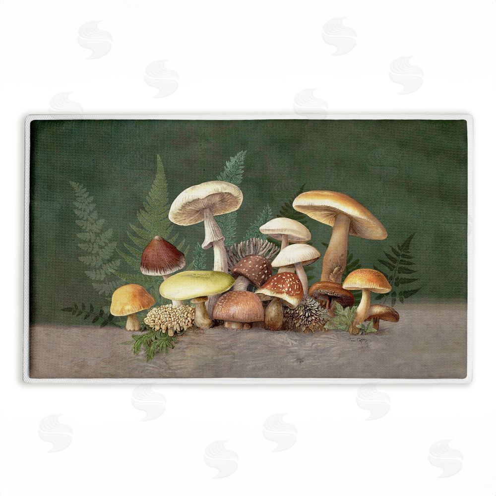 Tim Coffey Mushrooms & Ferns on Green Plush Bathroom Floor Mat