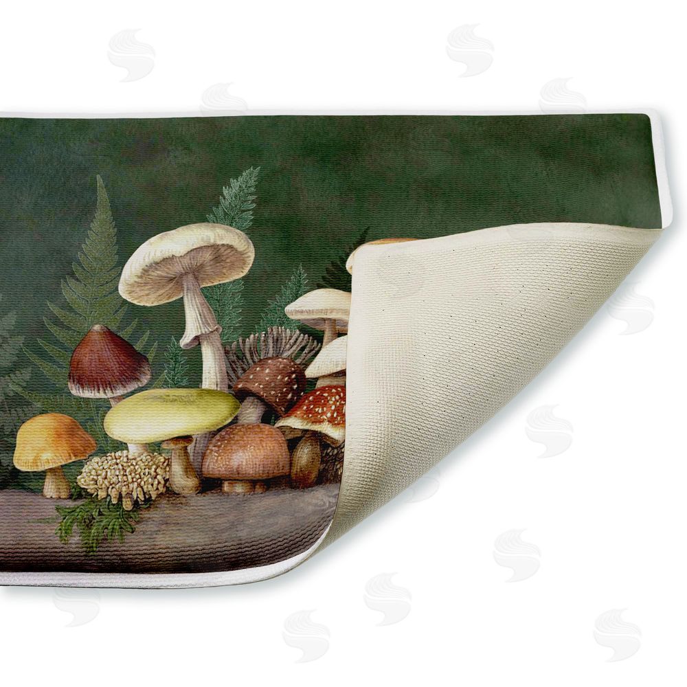 Tim Coffey Mushrooms & Ferns on Green Plush Bathroom Floor Mat