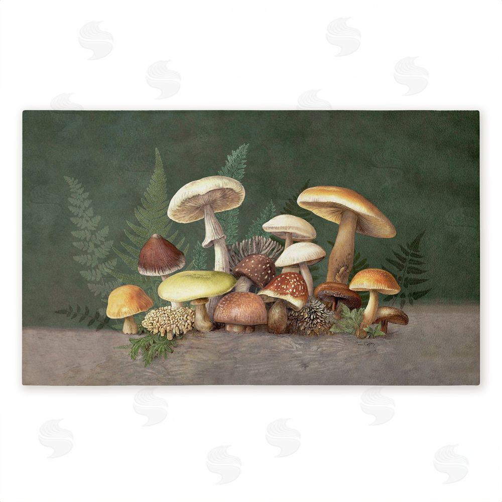Tim Coffey Mushrooms & Ferns on Green Unwoven Outdoor Door Mat