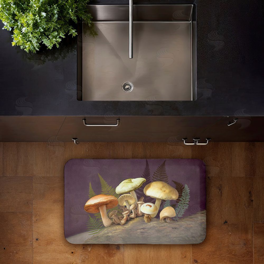 Tim Coffey Mushrooms & Ferns on Purple Kitchen Floor Mat