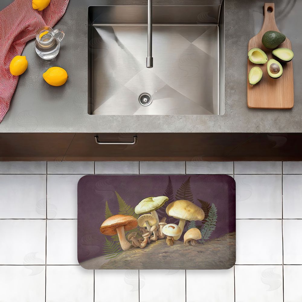 Tim Coffey Mushrooms & Ferns on Purple Kitchen Floor Mat