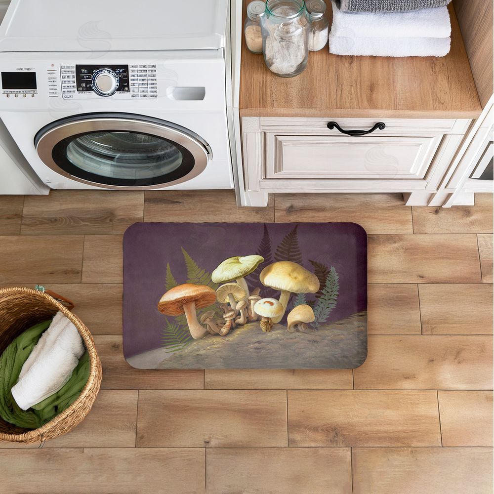 Tim Coffey Mushrooms & Ferns on Purple Kitchen Floor Mat