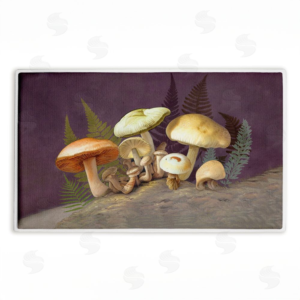 Tim Coffey Mushrooms & Ferns on Purple Plush Bathroom Floor Mat