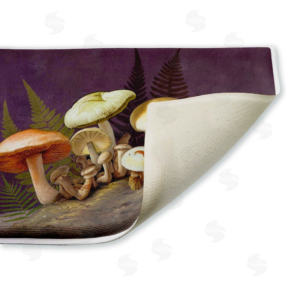 Tim Coffey Mushrooms & Ferns on Purple Plush Bathroom Floor Mat