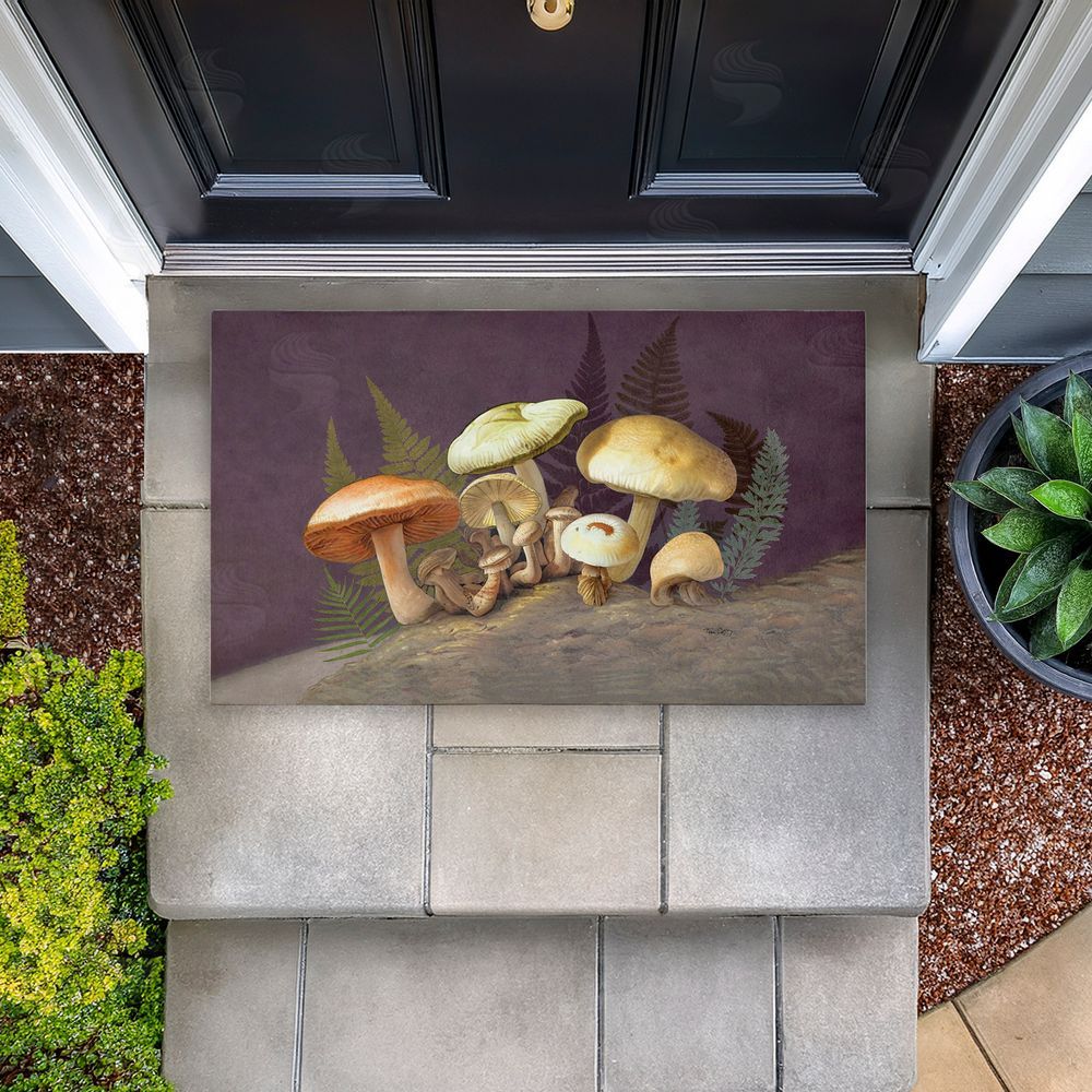 Tim Coffey Mushrooms & Ferns on Purple Unwoven Outdoor Door Mat