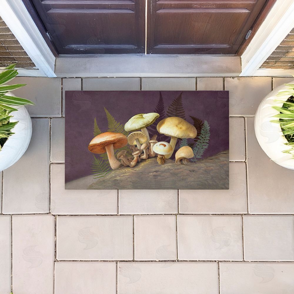 Tim Coffey Mushrooms & Ferns on Purple Unwoven Outdoor Door Mat