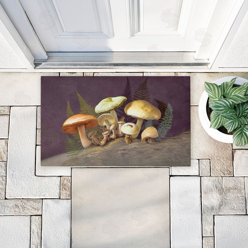Tim Coffey Mushrooms & Ferns on Purple Unwoven Outdoor Door Mat