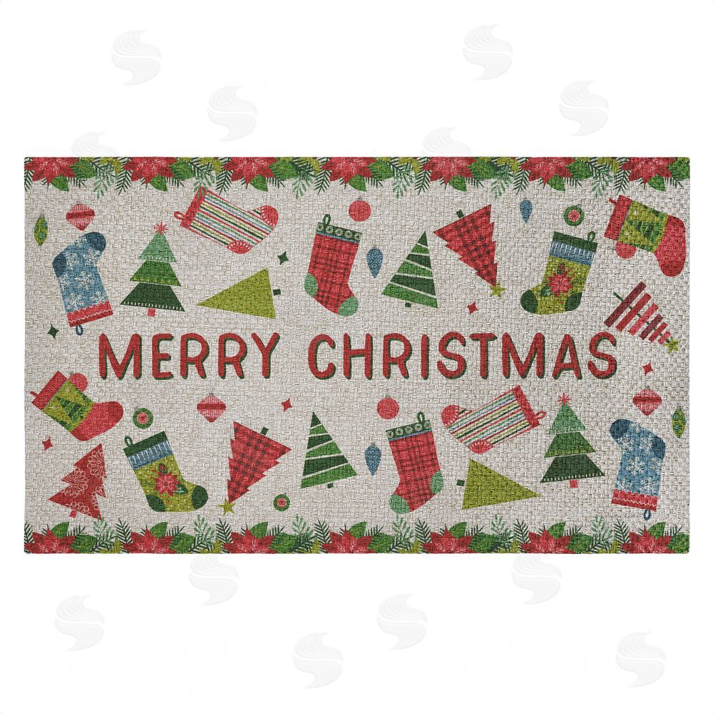 Suzanne Nicoll Christmas Merriment Stockings Outdoor Faux Sisal Door Mat