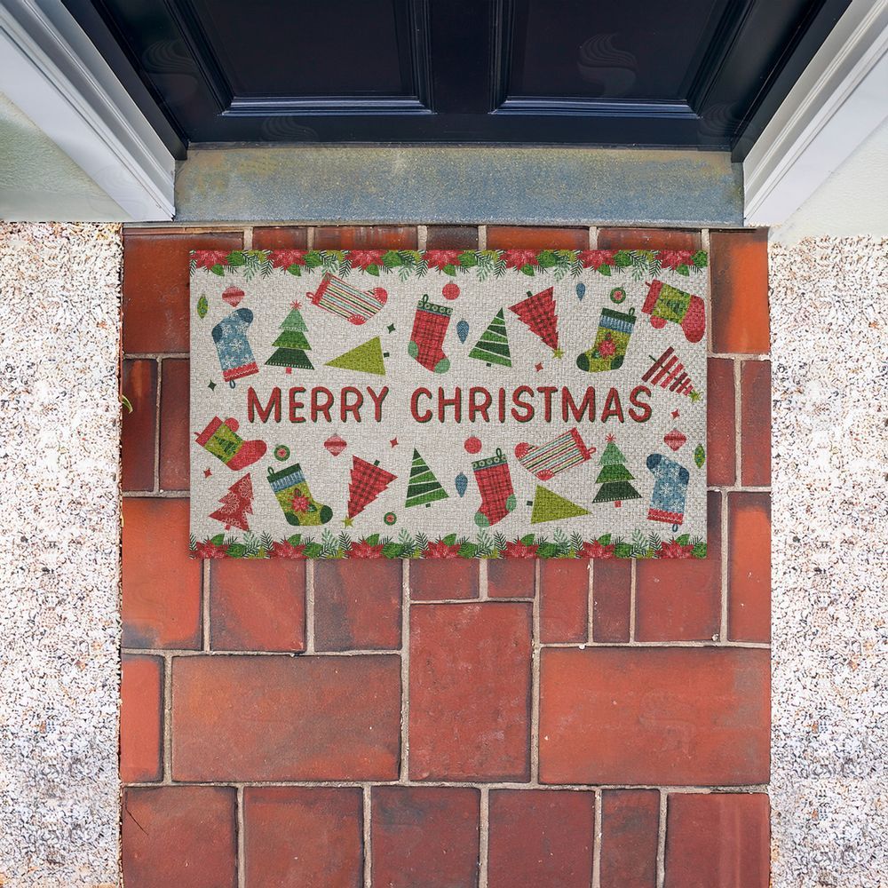 Suzanne Nicoll Christmas Merriment Stockings Outdoor Faux Sisal Door Mat