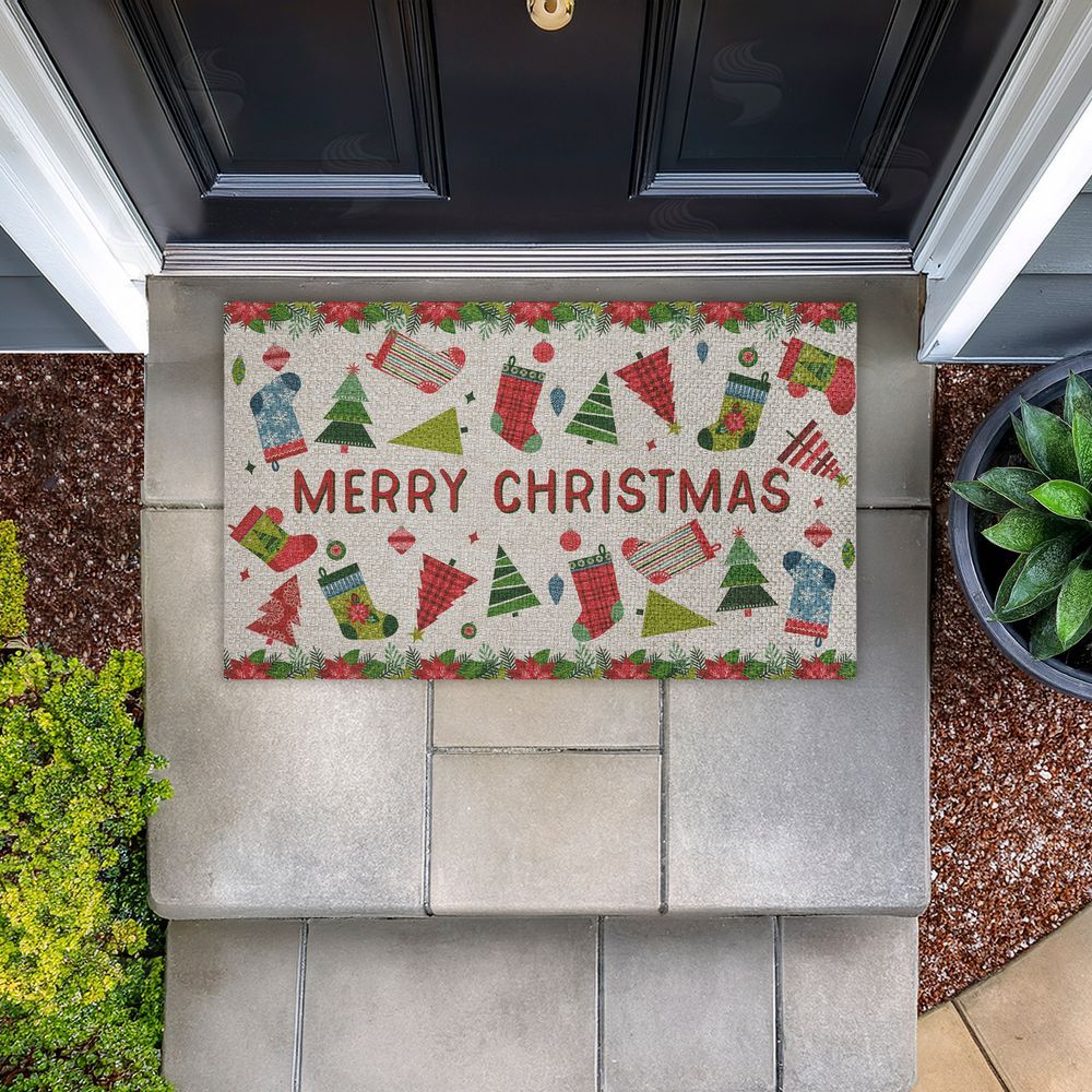 Suzanne Nicoll Christmas Merriment Stockings Outdoor Faux Sisal Door Mat