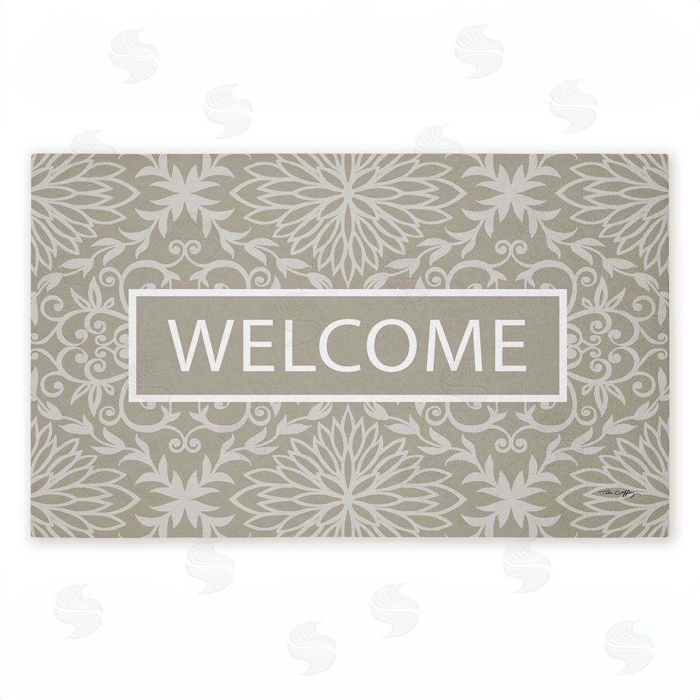 Tim Coffey Green Damask Welcome Unwoven Outdoor Door Mat