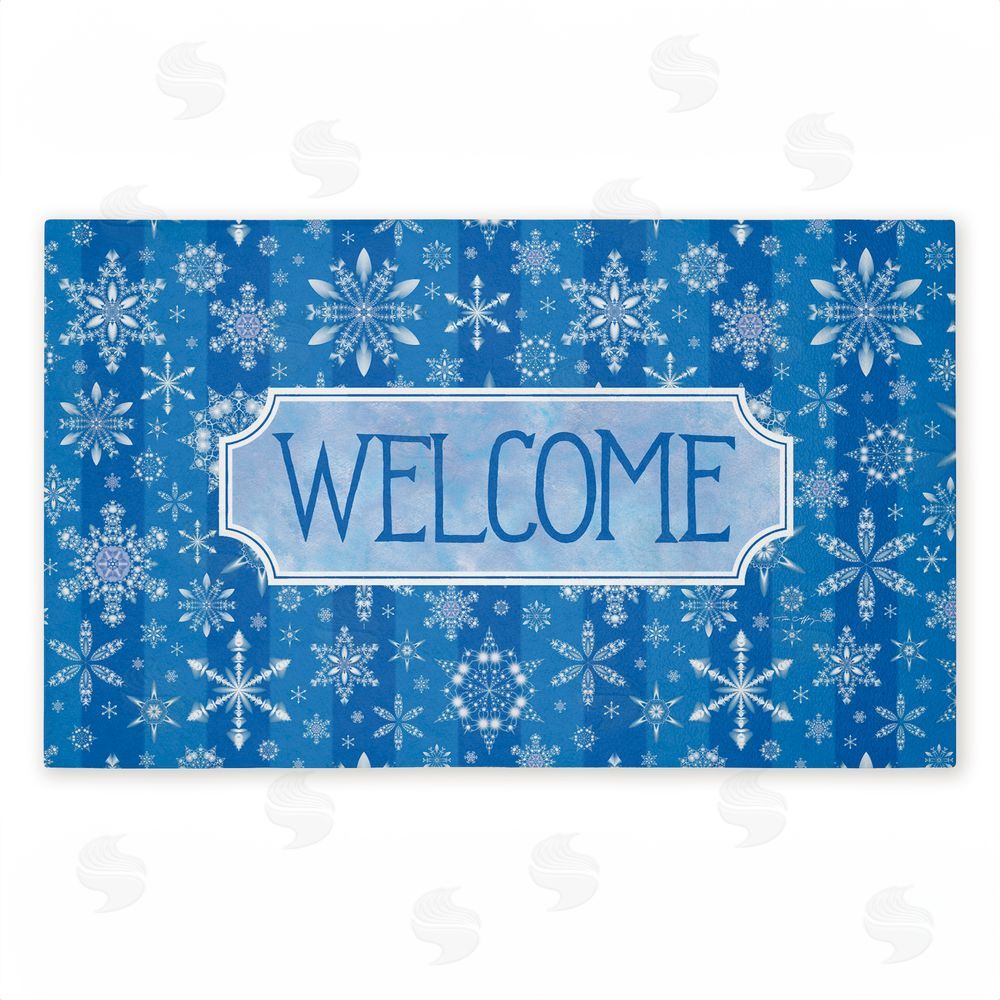 Tim Coffey Welcome Blue Falling Snowflakes Unwoven Outdoor Door Mat