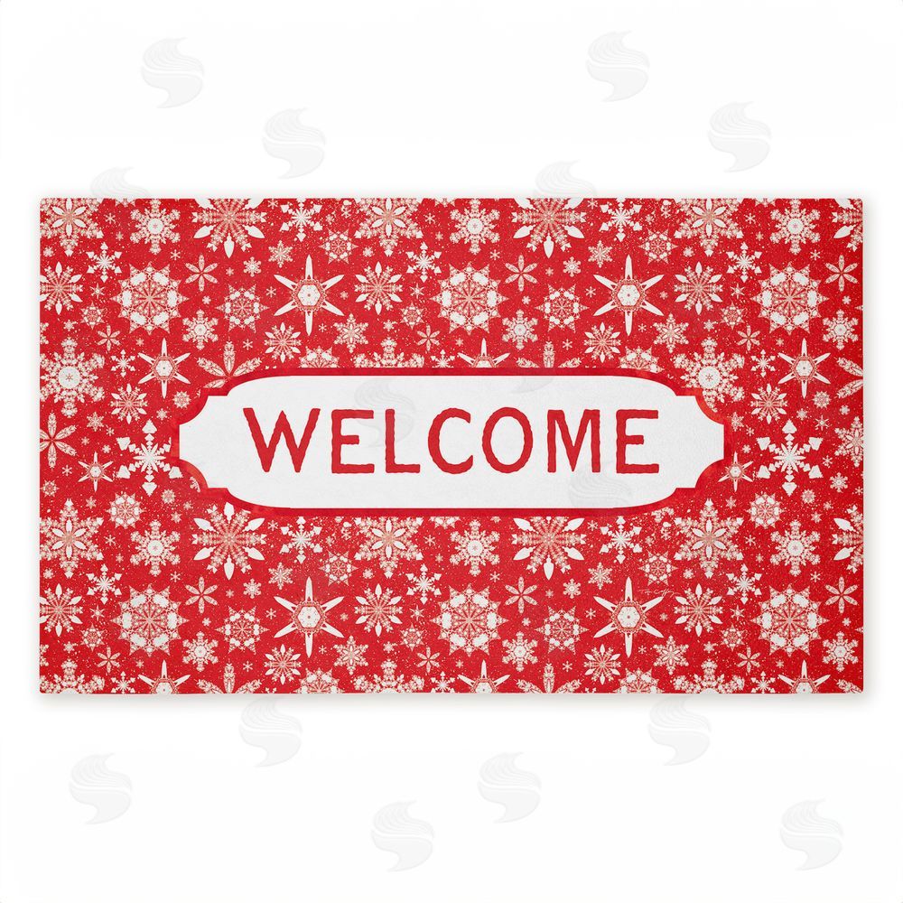 Tim Coffey Welcome Red Snowflake Fractals Unwoven Outdoor Door Mat