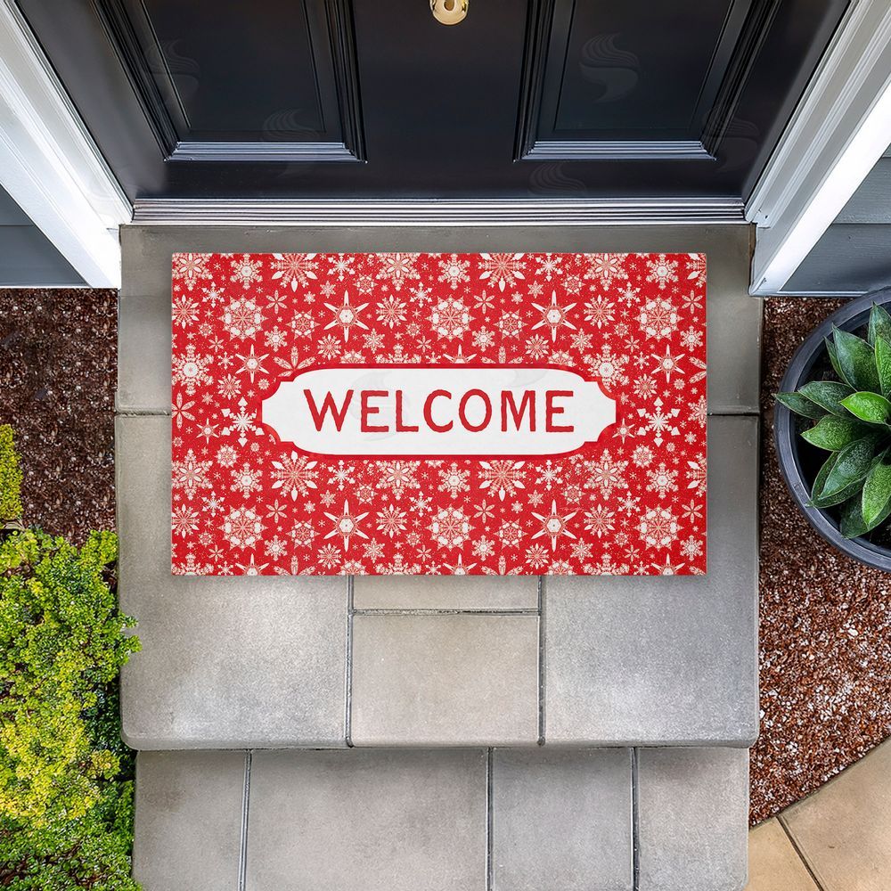 Tim Coffey Welcome Red Snowflake Fractals Unwoven Outdoor Door Mat