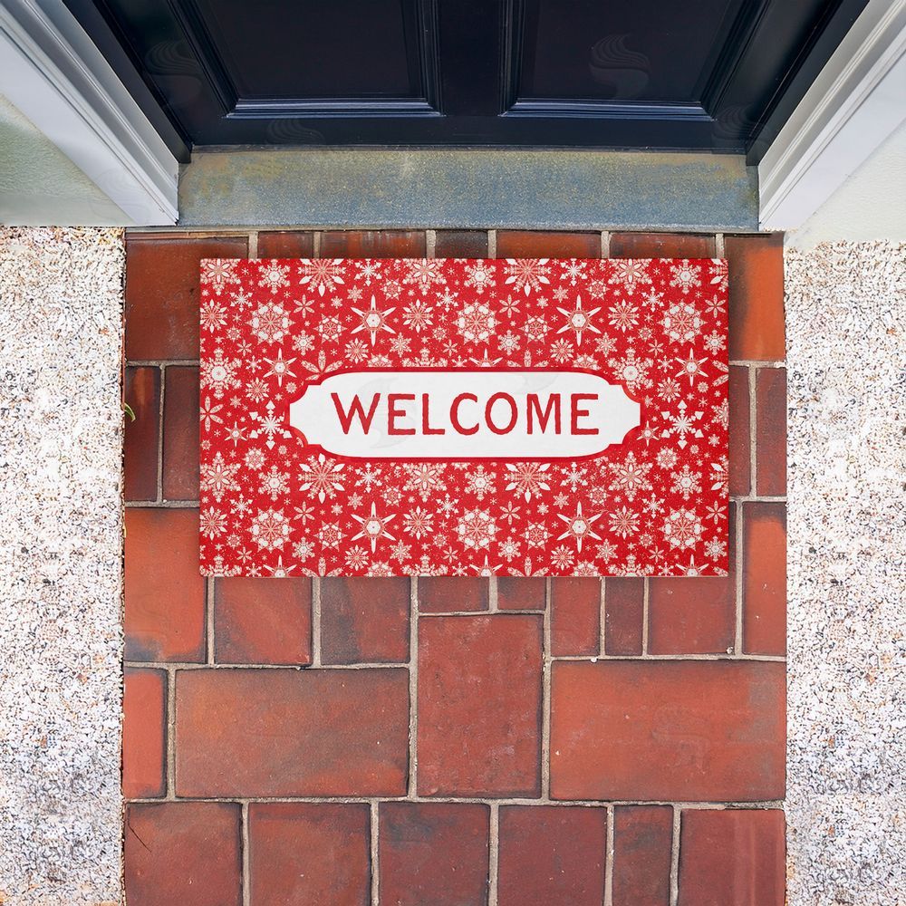 Tim Coffey Welcome Red Snowflake Fractals Unwoven Outdoor Door Mat