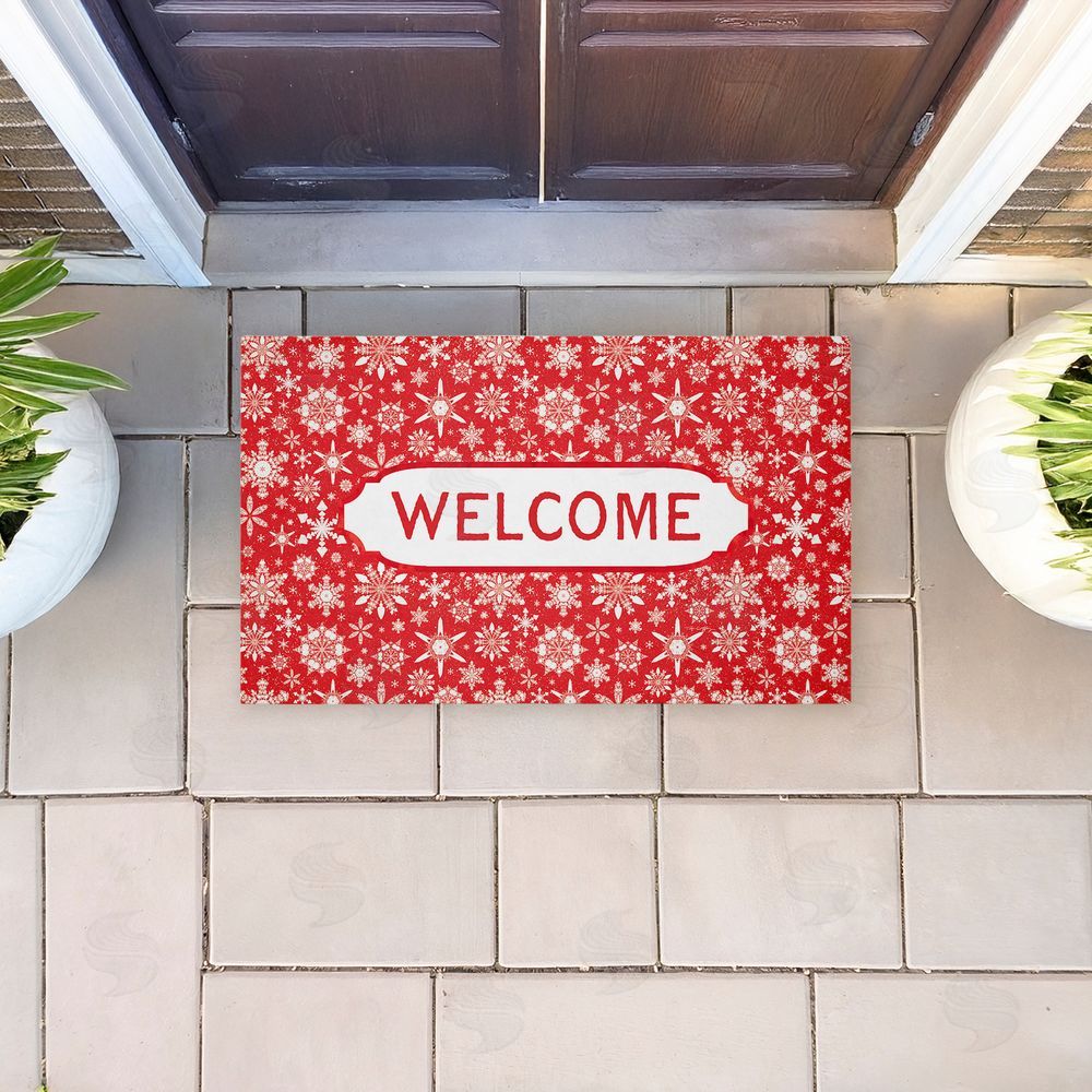 Tim Coffey Welcome Red Snowflake Fractals Unwoven Outdoor Door Mat