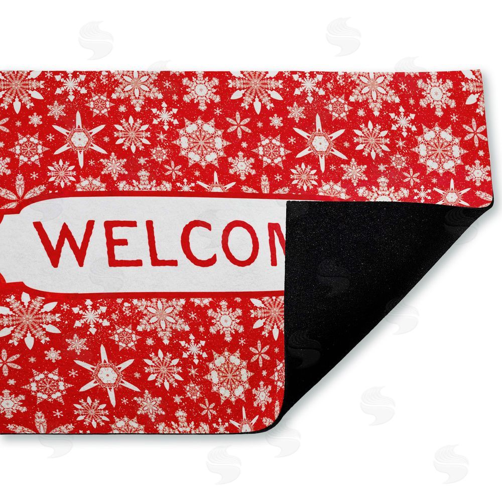 Tim Coffey Welcome Red Snowflake Fractals Unwoven Outdoor Door Mat