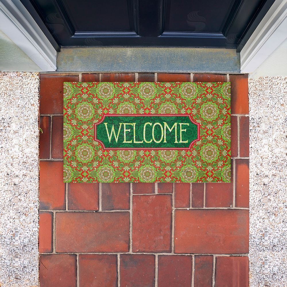 Tim Coffey Green Fractal Kaleidoscope Welcome Unwoven Outdoor Door Mat