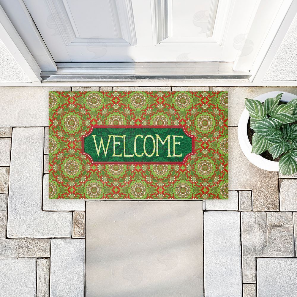 Tim Coffey Green Fractal Kaleidoscope Welcome Unwoven Outdoor Door Mat