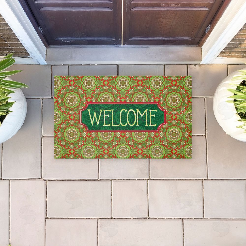 Tim Coffey Green Fractal Kaleidoscope Welcome Unwoven Outdoor Door Mat