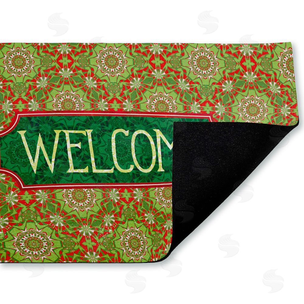 Tim Coffey Green Fractal Kaleidoscope Welcome Unwoven Outdoor Door Mat