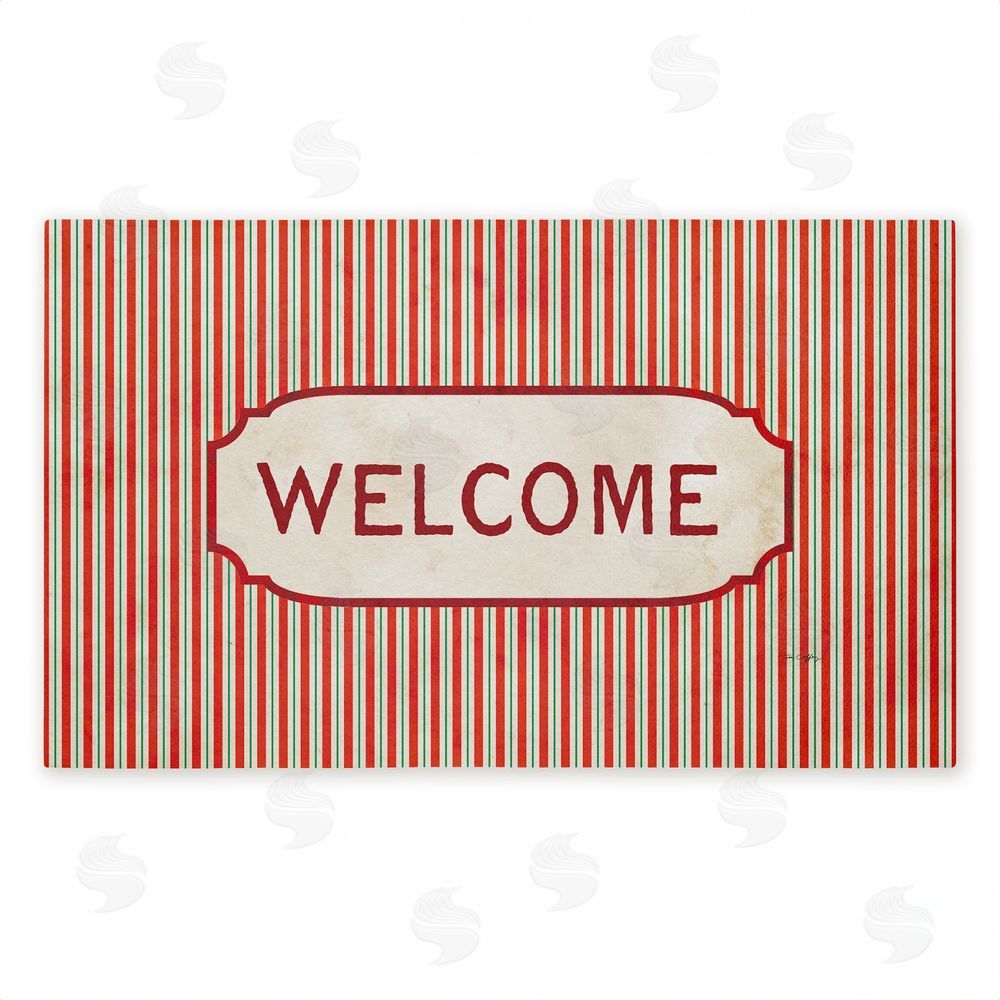 Tim Coffey Red & Green Pinstripes Welcome Unwoven Outdoor Door Mat
