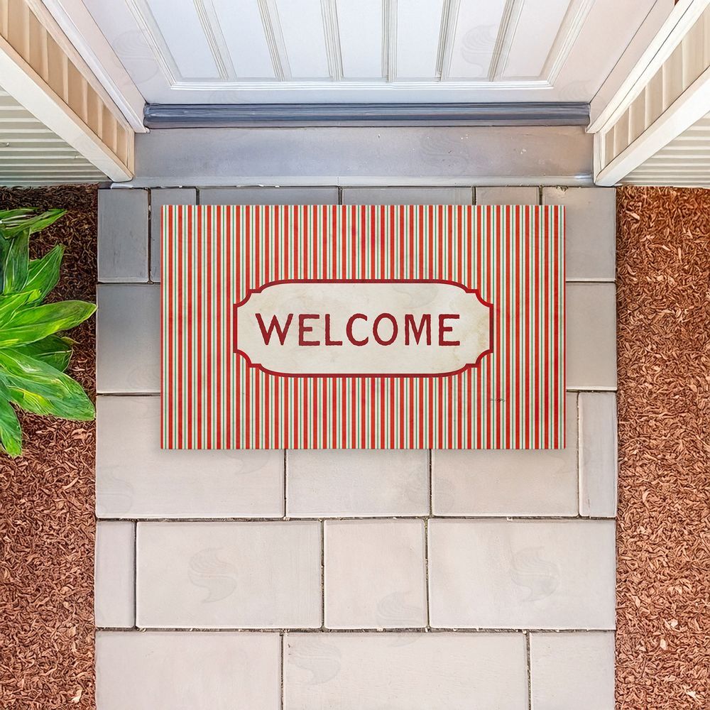 Tim Coffey Red & Green Pinstripes Welcome Unwoven Outdoor Door Mat