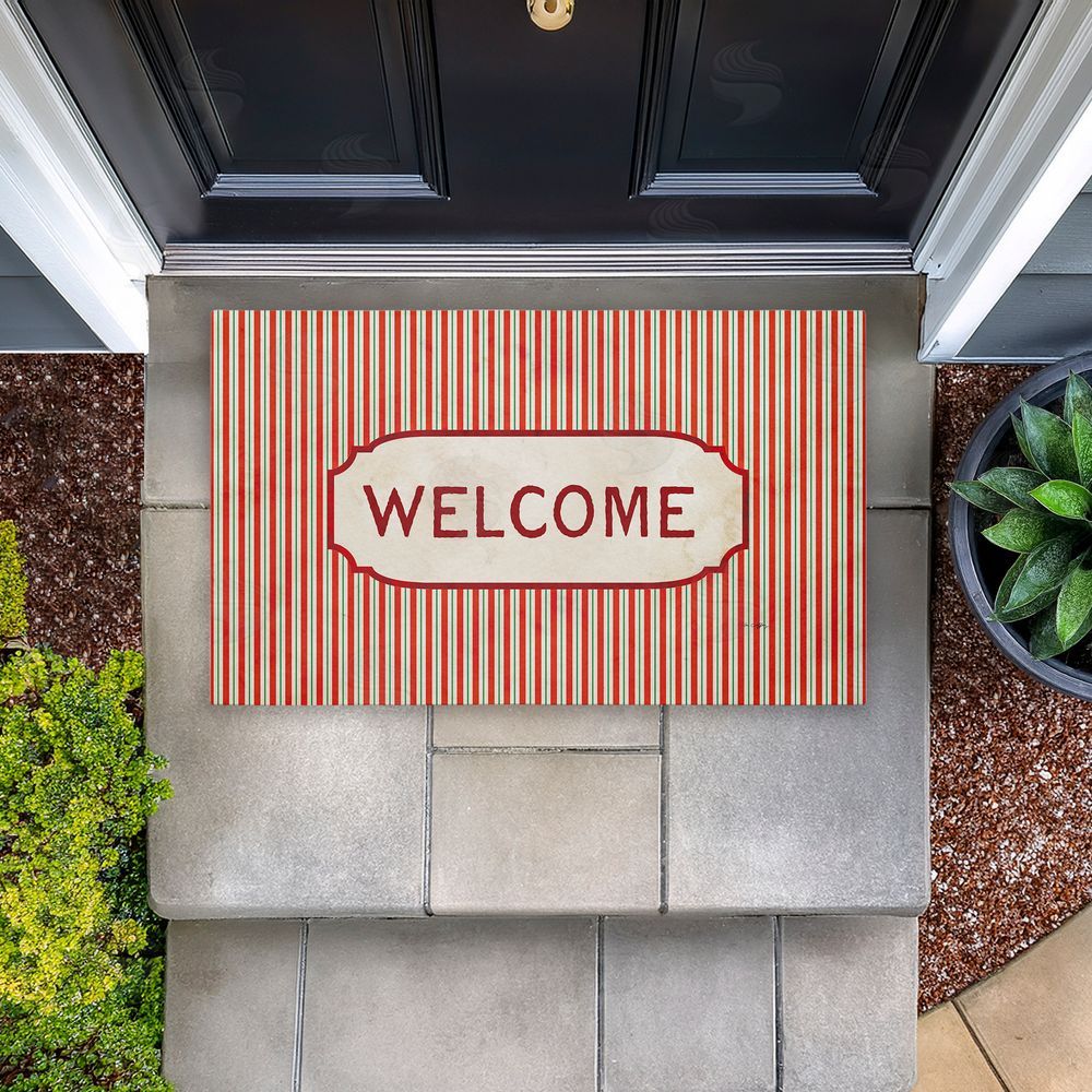 Tim Coffey Red & Green Pinstripes Welcome Unwoven Outdoor Door Mat
