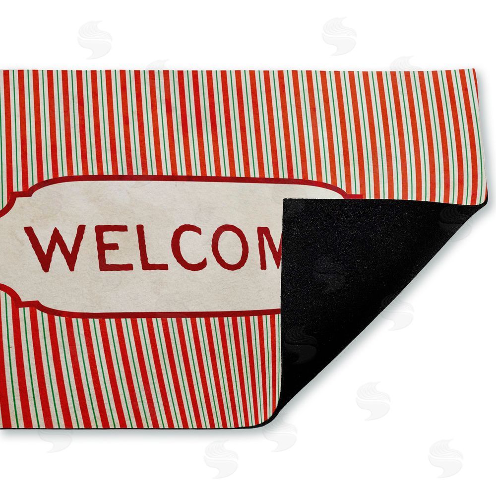 Tim Coffey Red & Green Pinstripes Welcome Unwoven Outdoor Door Mat