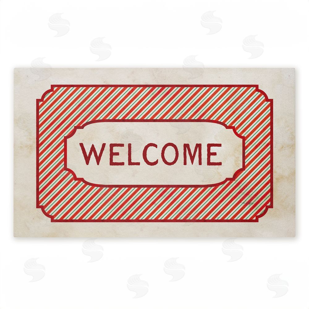 Tim Coffey Vintage Holiday Pinstripes Welcome Unwoven Outdoor Door Mat