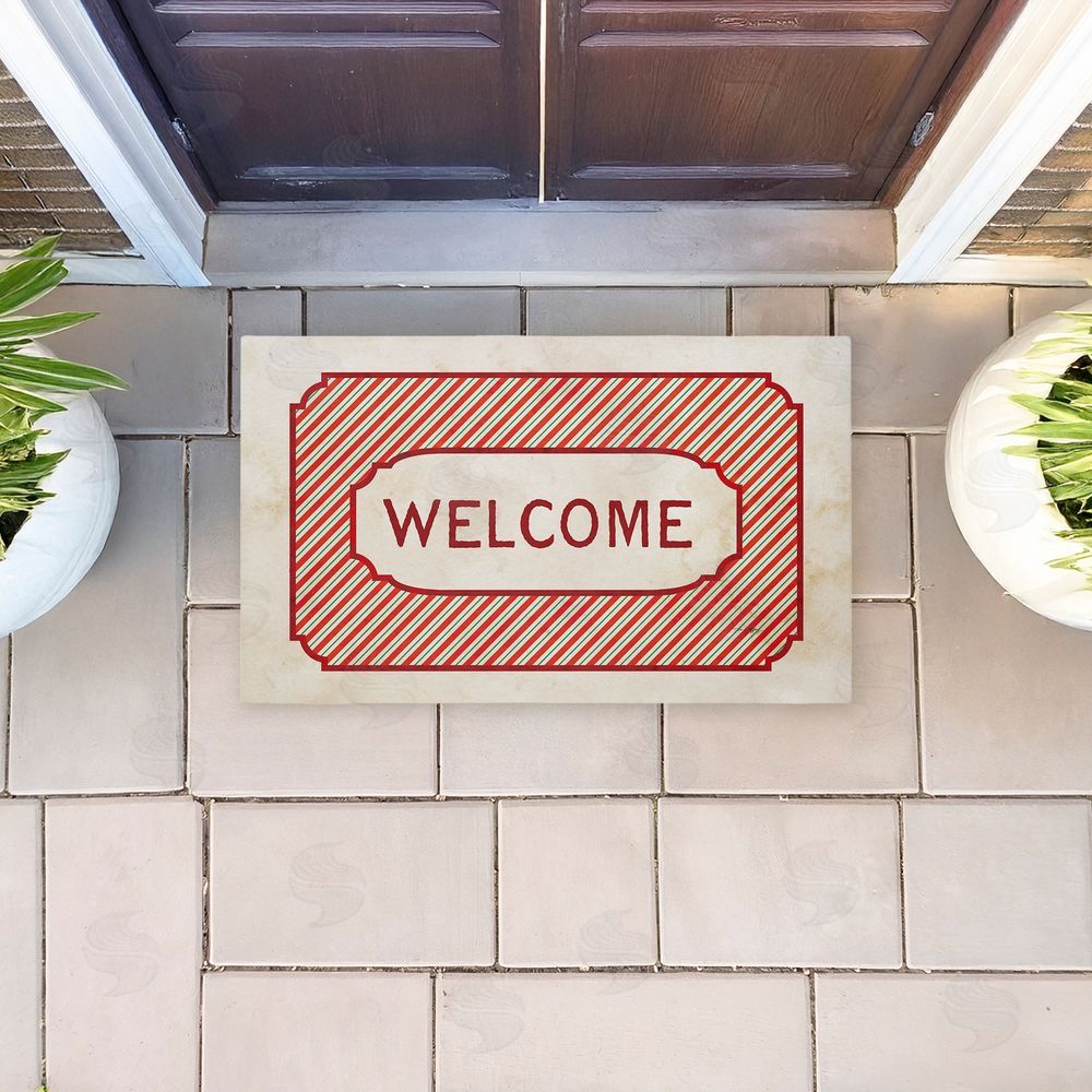Tim Coffey Vintage Holiday Pinstripes Welcome Unwoven Outdoor Door Mat
