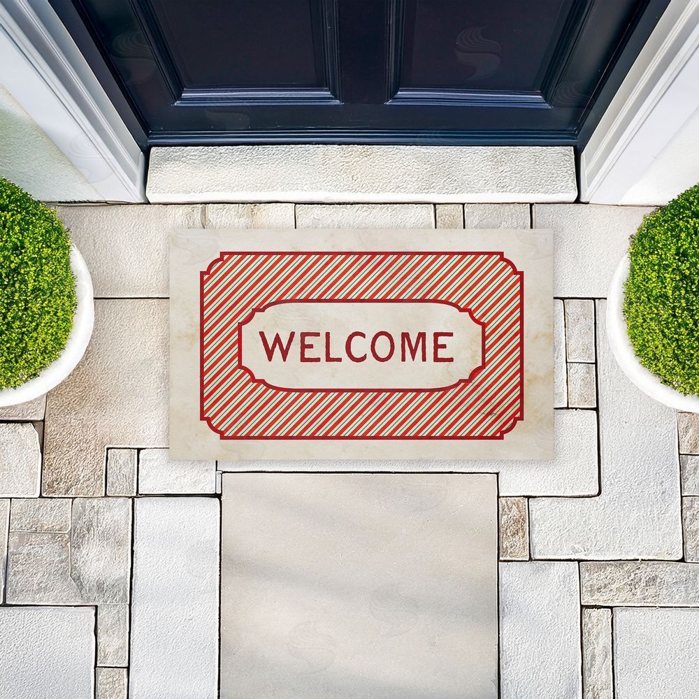Tim Coffey Vintage Holiday Pinstripes Welcome Unwoven Outdoor Door Mat