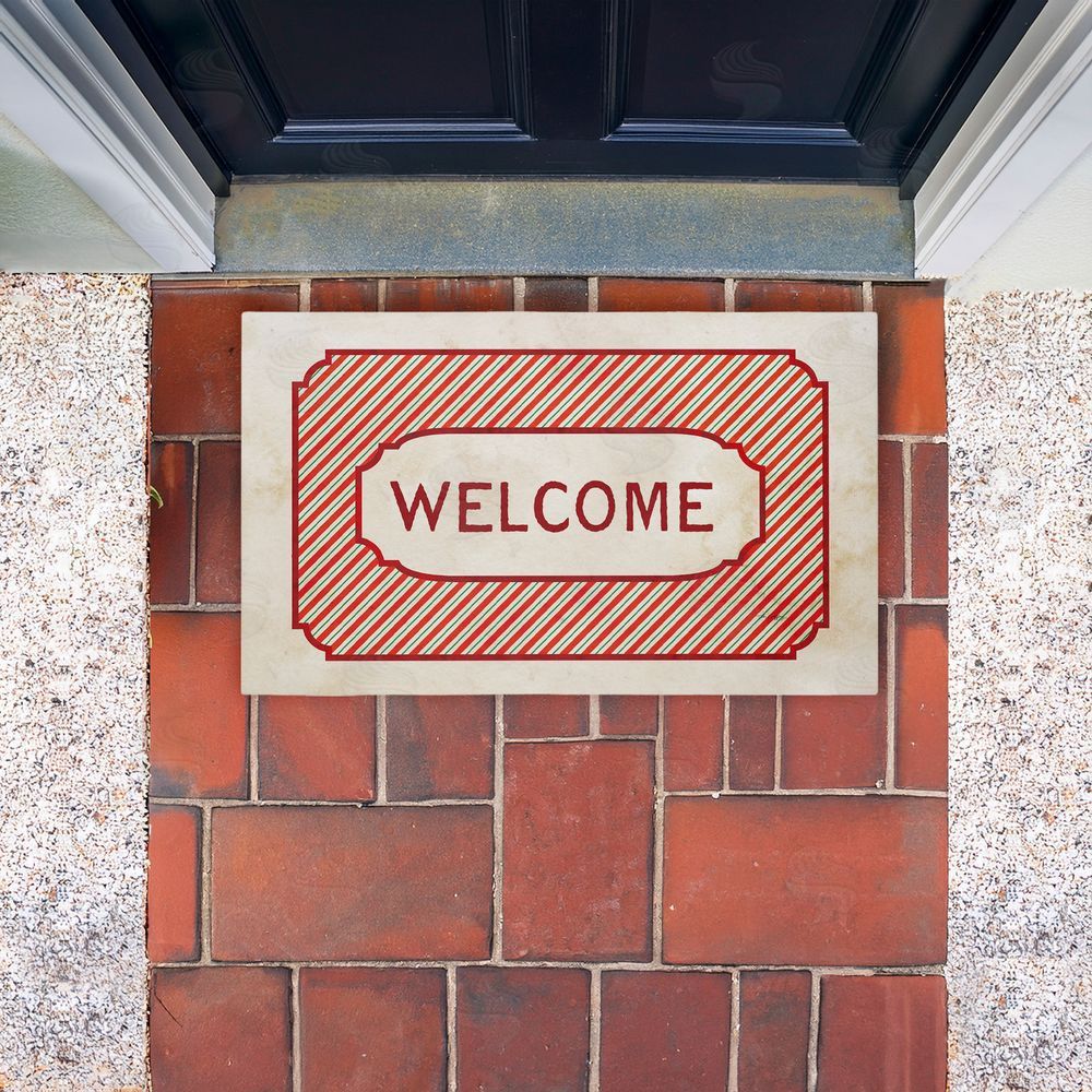 Tim Coffey Vintage Holiday Pinstripes Welcome Unwoven Outdoor Door Mat