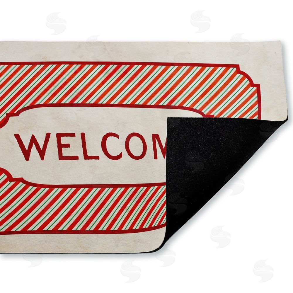 Tim Coffey Vintage Holiday Pinstripes Welcome Unwoven Outdoor Door Mat