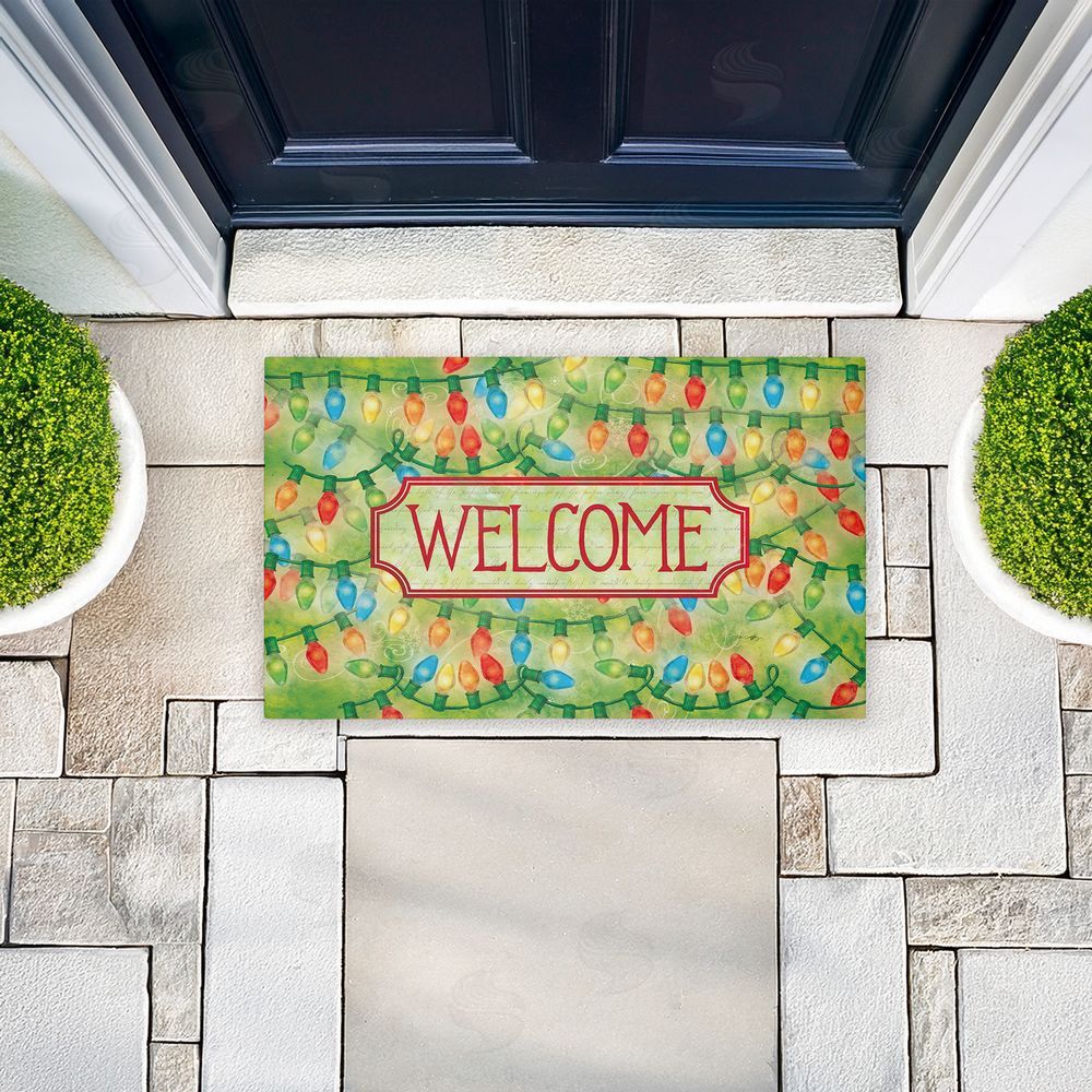 Tim Coffey Cheerful Holiday Lights Welcome Unwoven Outdoor Door Mat