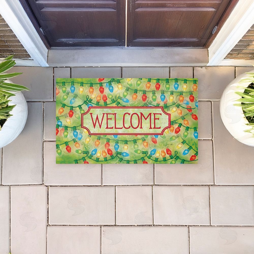 Tim Coffey Cheerful Holiday Lights Welcome Unwoven Outdoor Door Mat