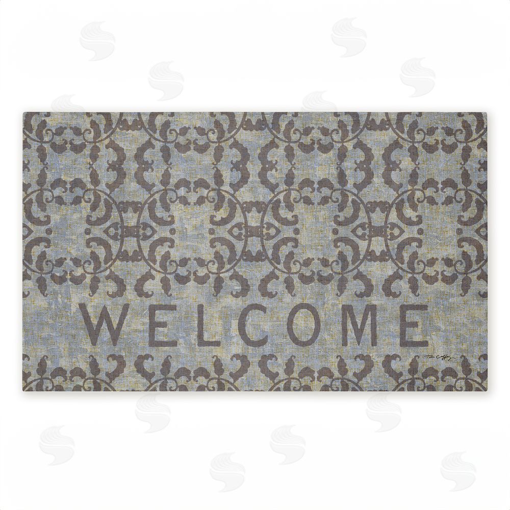 Tim Coffey Gray Damask Welcome Unwoven Outdoor Door Mat