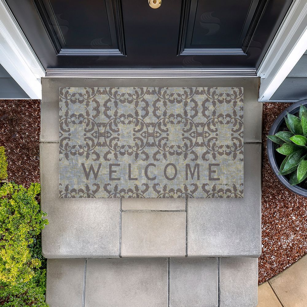 Tim Coffey Gray Damask Welcome Unwoven Outdoor Door Mat
