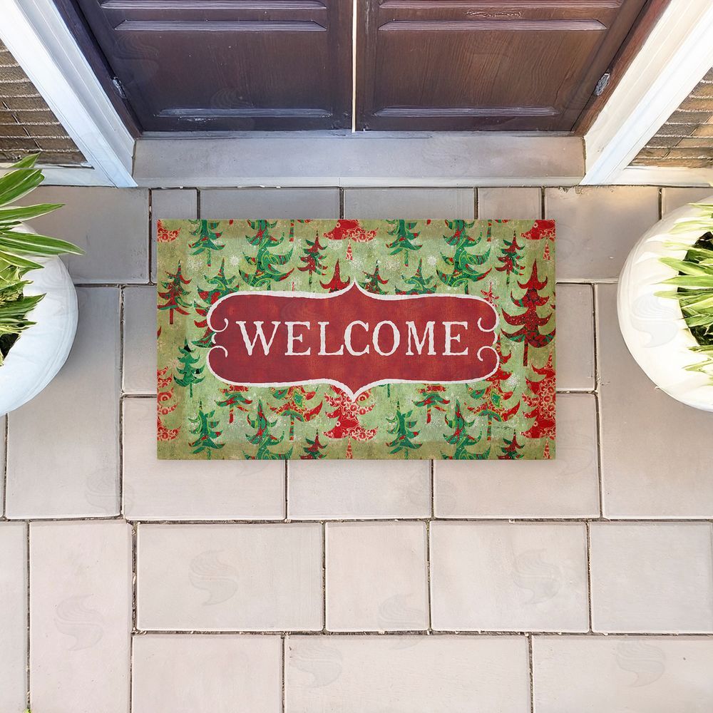 Tim Coffey Antique Welcome Whimsical Trees Unwoven Outdoor Door Mat