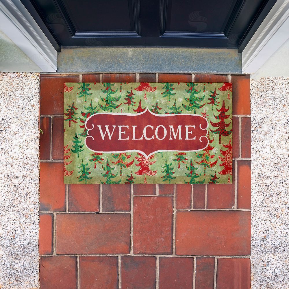 Tim Coffey Antique Welcome Whimsical Trees Unwoven Outdoor Door Mat